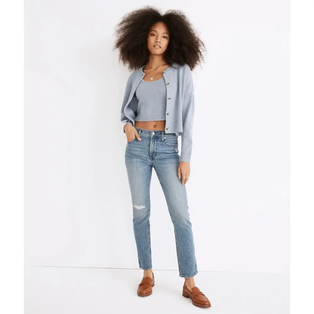 Madewell Mid-Rise Perfect Vintage Ripped Knee Jeans Ainsdale Wash sz 24